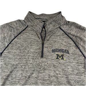 Michigan Wolverines Go Blue 1/4 Zip Long Sleeve Mens M Heather Gray Colorblock
